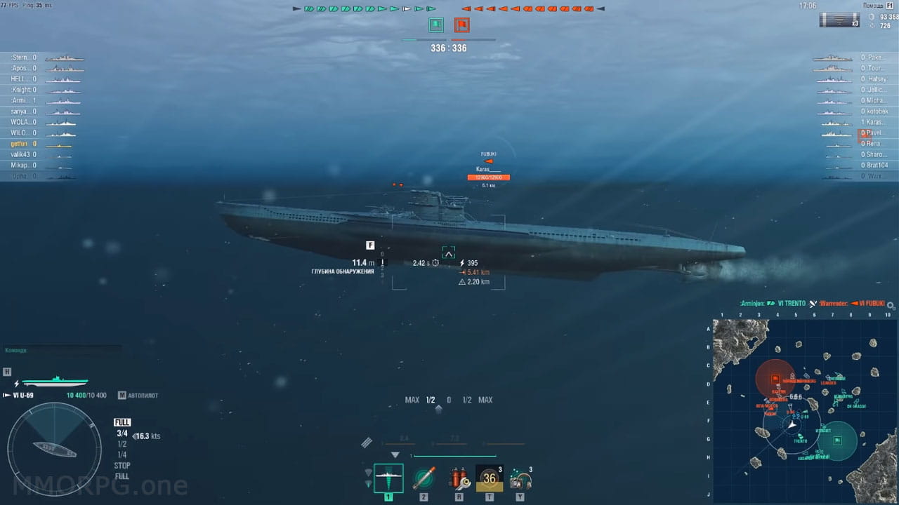 Подводная лодка всплывает в Wows